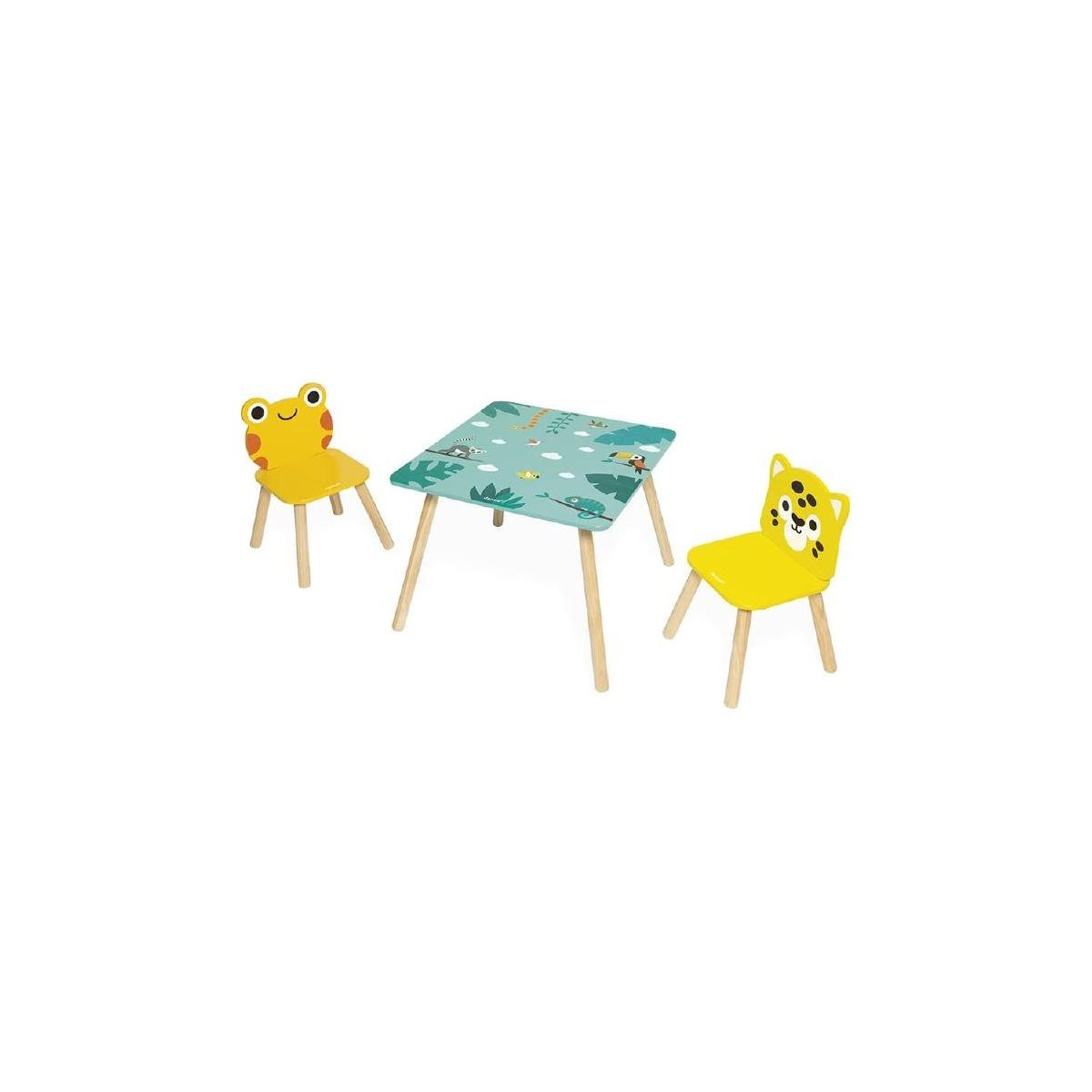 Set Tavolo E 2 Sedie Janod Banchisa - Legno Per Bambini 3-6 Anni Con Portapenne, Design Orso E Pinguino
